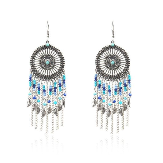 Beaded fringed hollow earrings - Velora