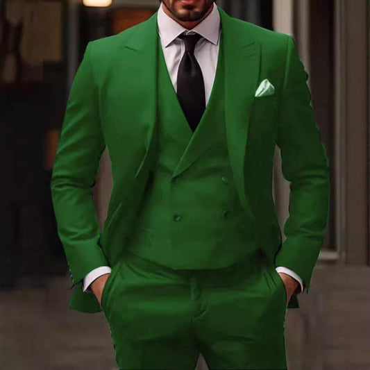 Green Plus-sized Foreign Trade Three-piece Groom Best Man Suit - Velora