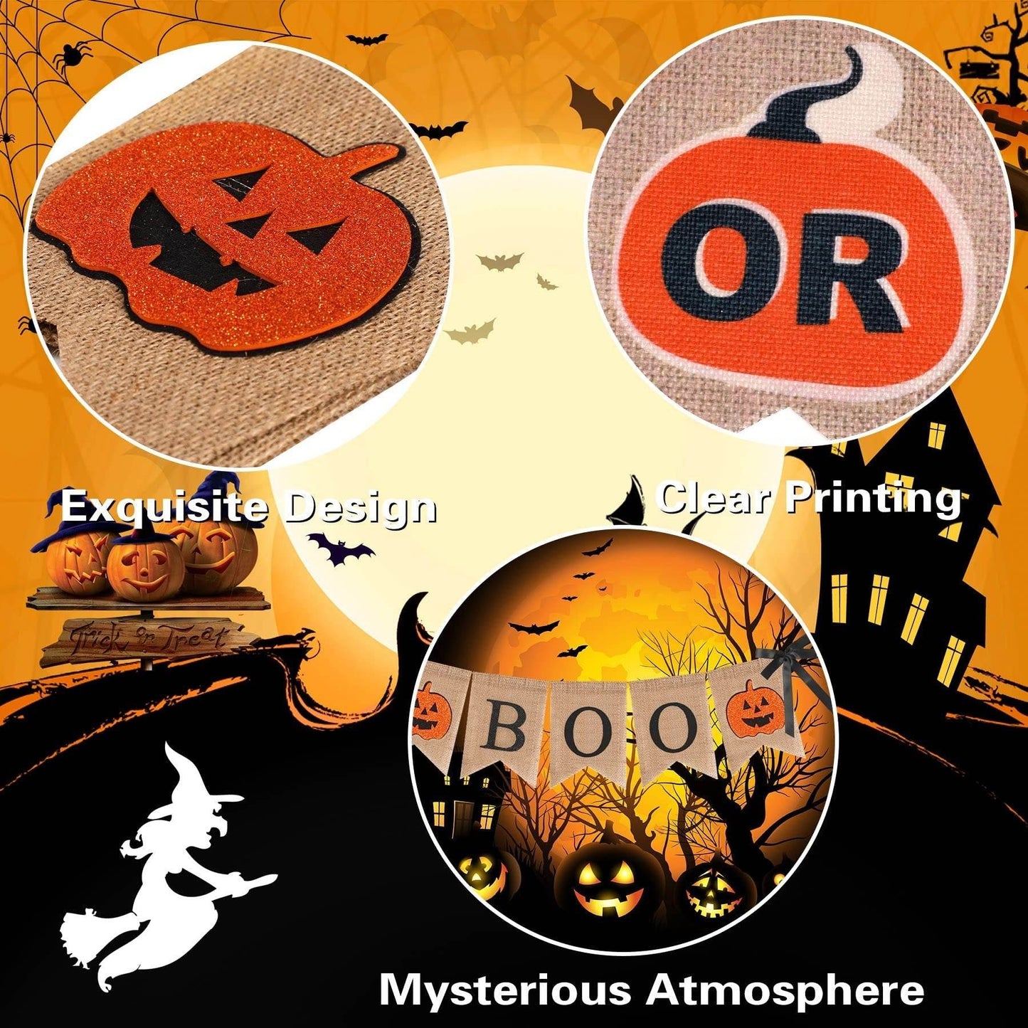 Halloween Burlap Banner Halloween Party Mantel Wall Hanging Supplies For Home Farmhouse Patio-Selling On Amazon Is Prohibited - Velora