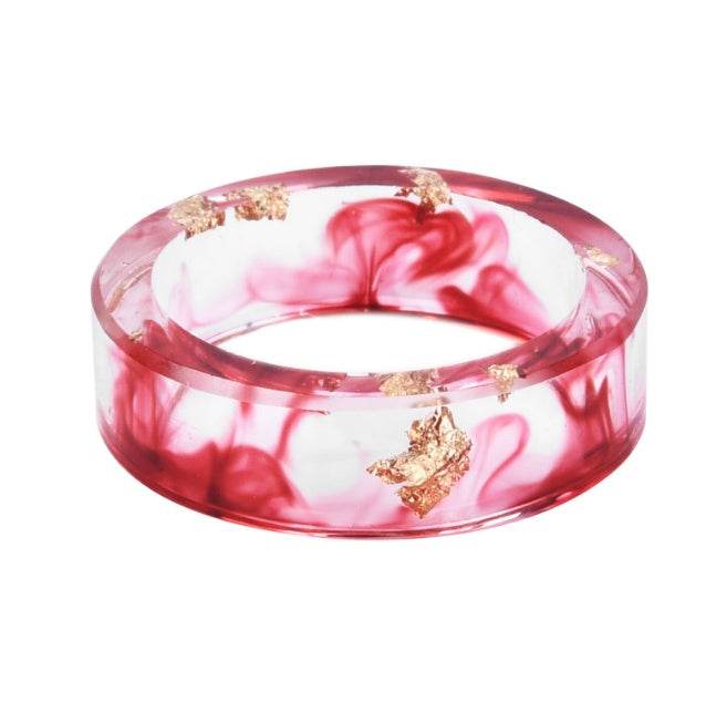 New dried flower resin ring Sen Xiao small handmade flower gold foil color Epoxy ring - Velora