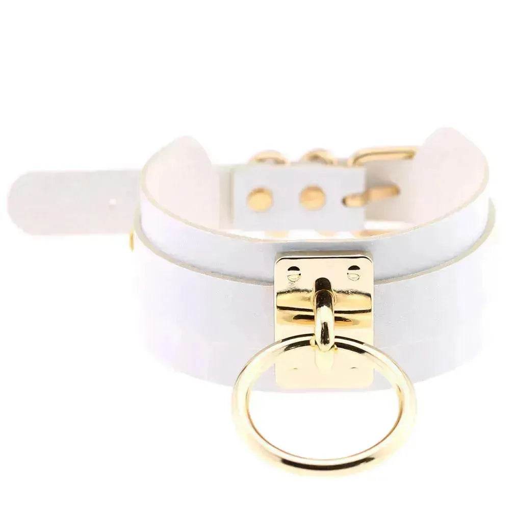 Gothic Punk Wide PU Leather O Ring BDSM Collar Choker Necklace Women Bondage Collar - Velora