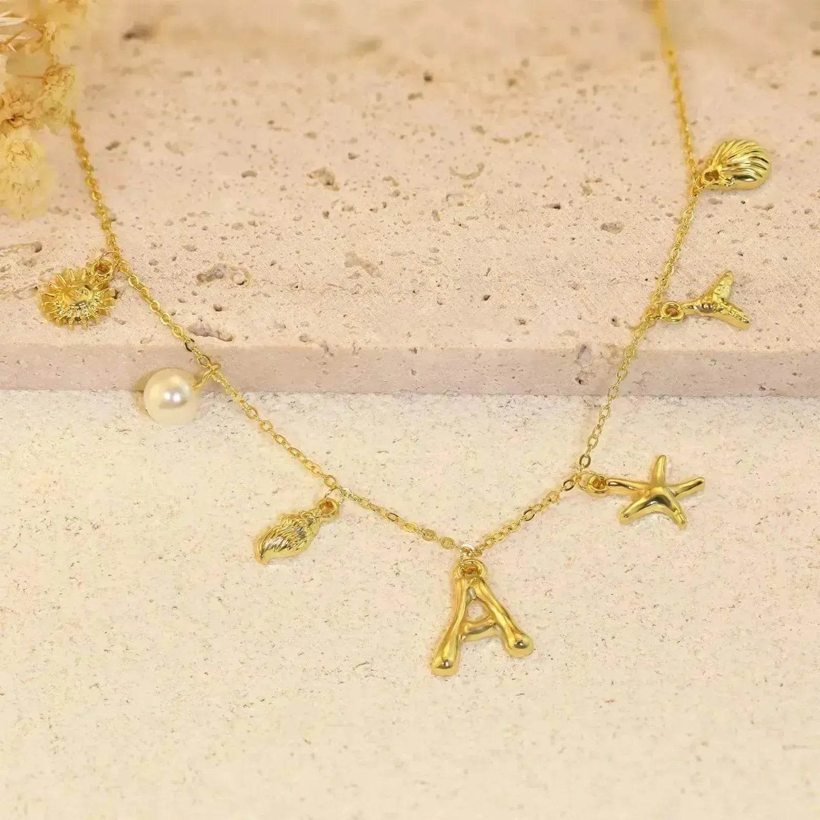 26 Bamboo Letter Necklace Starfish Shell Necklace for Women - Velora