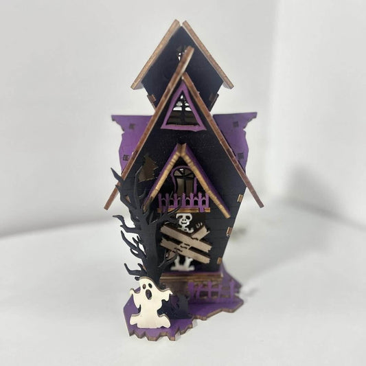 Halloween DIY Wooden Glowing Haunted House Table Decoration - Velora