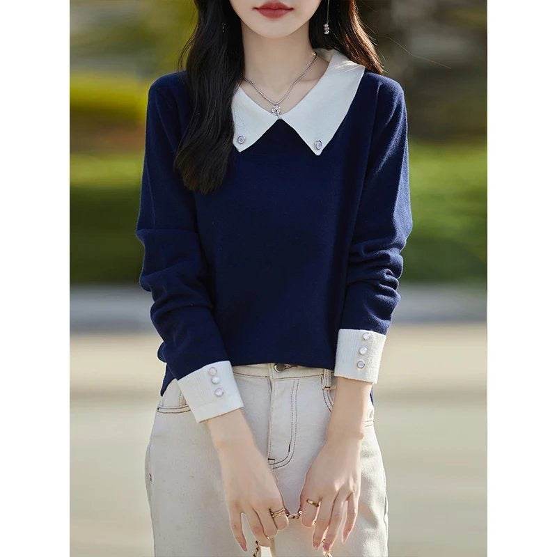 Lapels Bottoming Sweater blouse top For Women - Velora