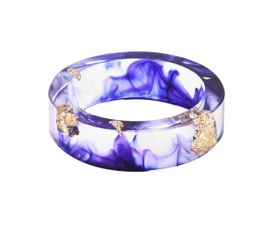 New dried flower resin ring Sen Xiao small handmade flower gold foil color Epoxy ring - Velora