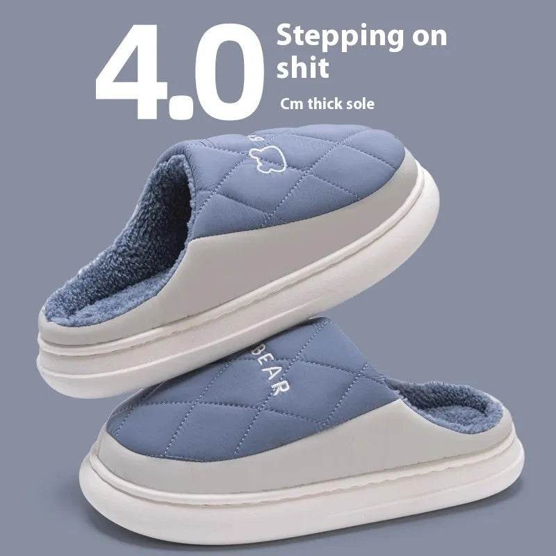 Rhombic Sewing Plush Slippers For Men Winter Warm Non-slip House Shoes Women's Bedroom Floor Home Slipper Couple - Velora