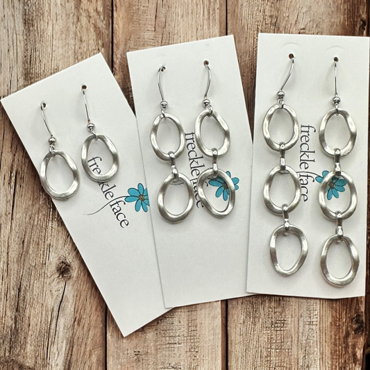 Wavy Hoop Drop Earrings – Matte Silver Asymmetrical Hoops, Hypoallergenic - Velora
