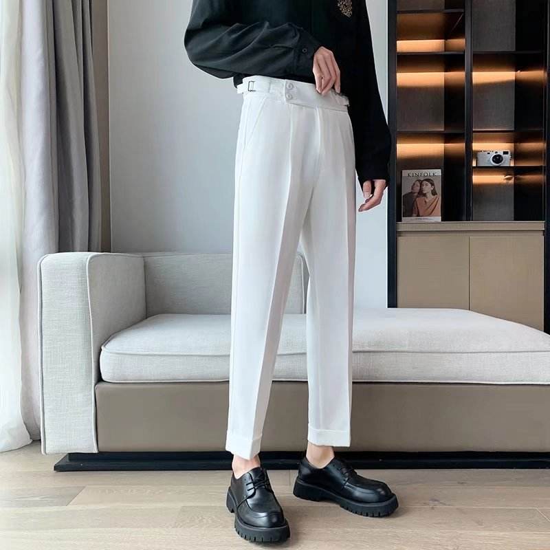 Work Office Business Formal Men's Trouser Draping Cropped Small Suit Pants Men