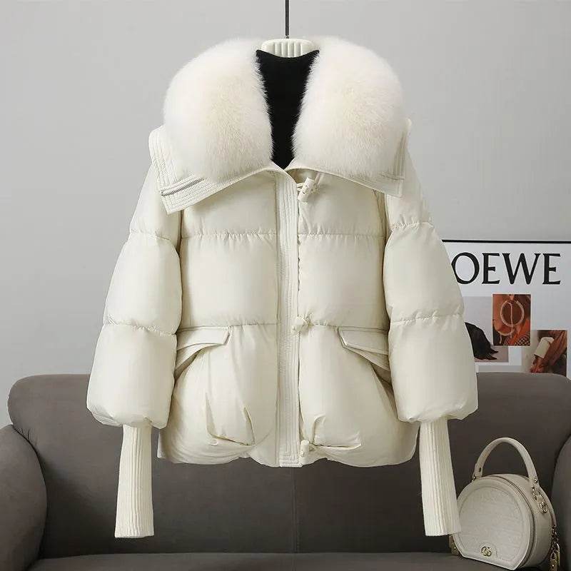 Women Cotton-padded Down Jacket Fur Collar Thick Puffer Winter Coat - Velora