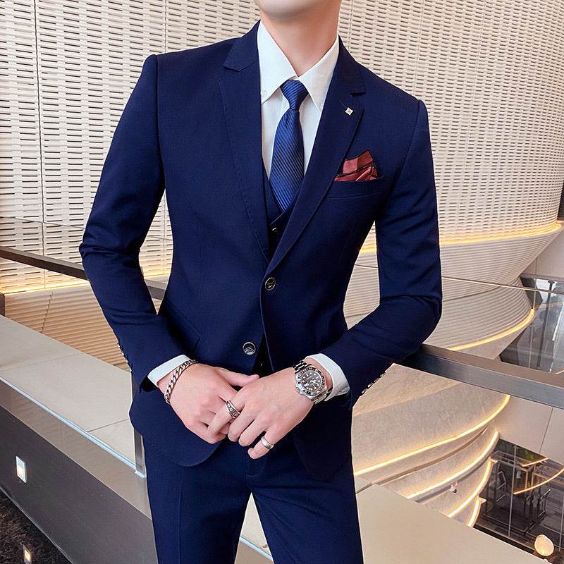 Casual Single Row Buckle Men's Suit Three-piece Suit - Velora