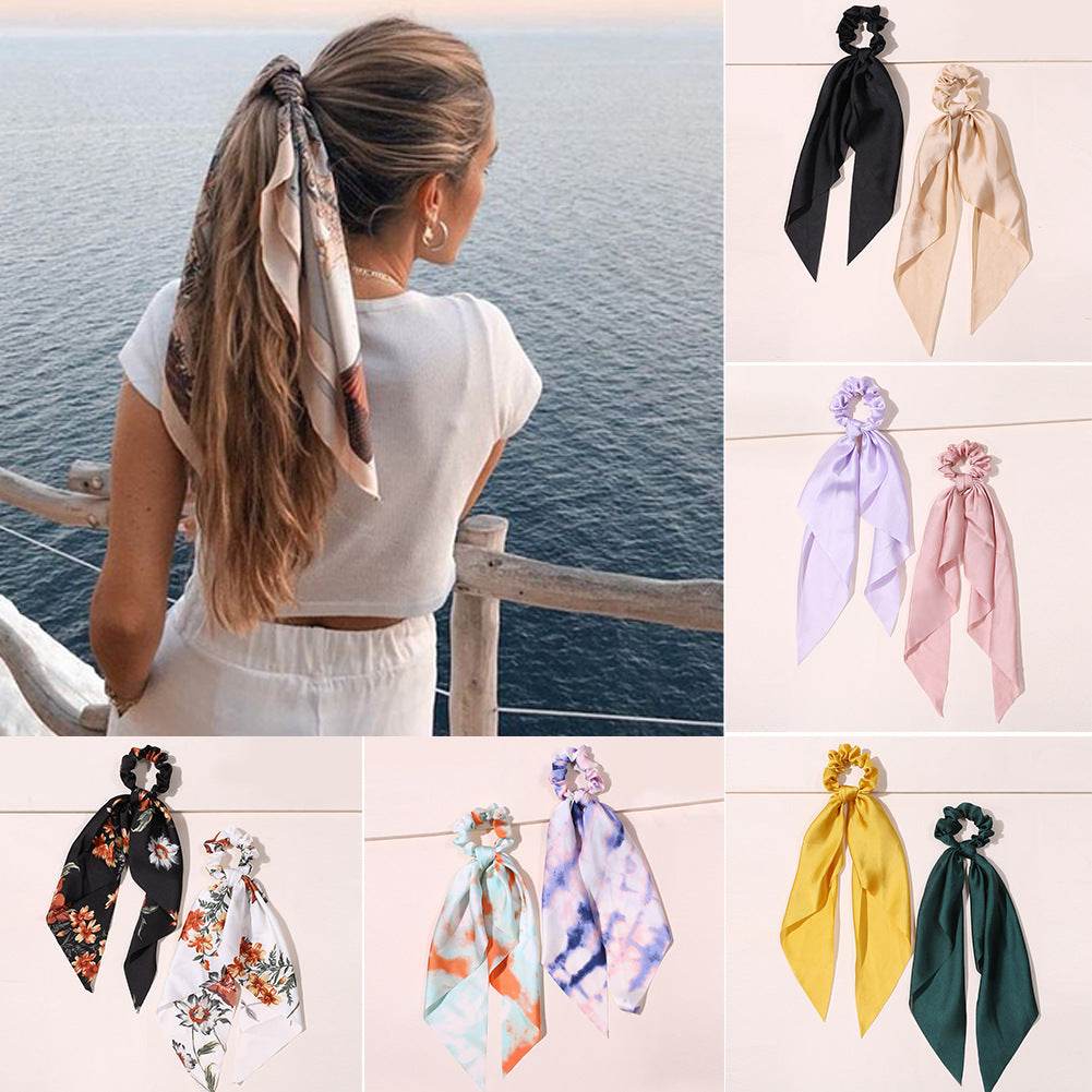 Cute Hair Silk Bow Scrunchie Vintage Satin Scarf Scrunchie - Velora