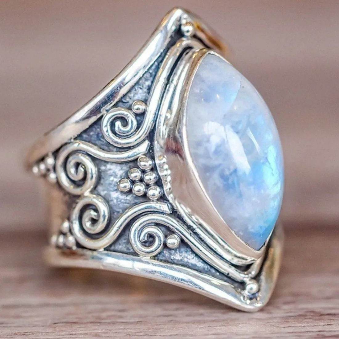 Fashion Antique silver vintage moonstone ring for men - Velora