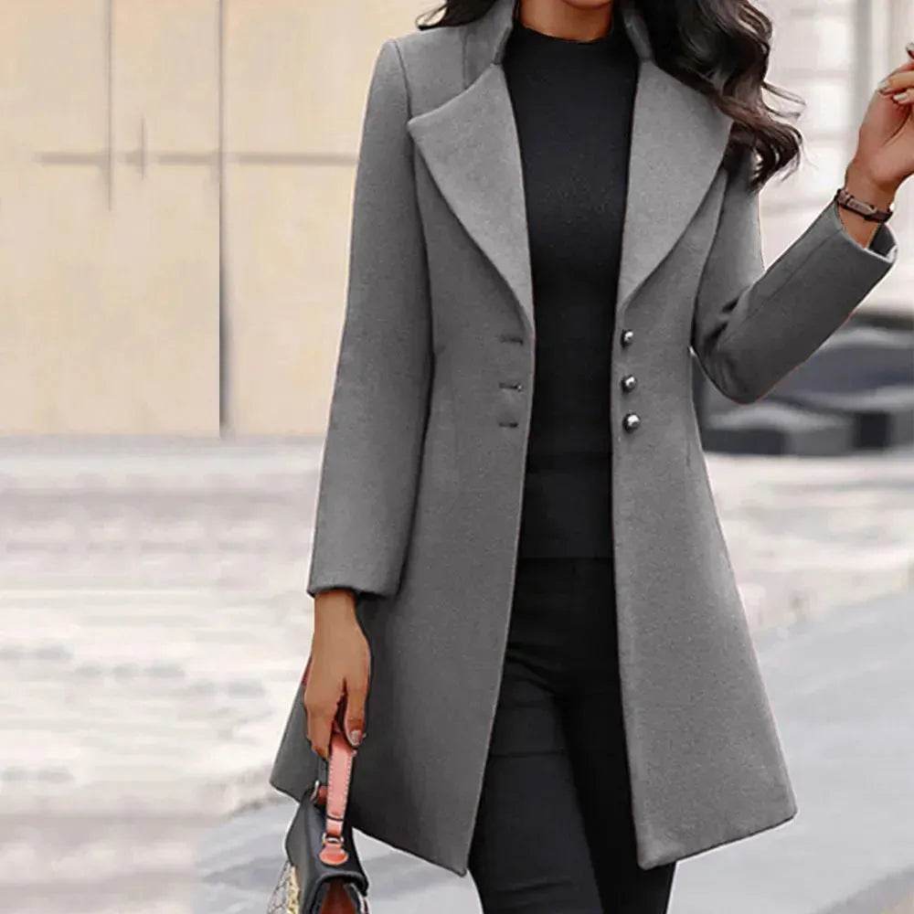 Winter Single-Breasted Slim-Fit Lapel Coat business office work coat for women - Velora
