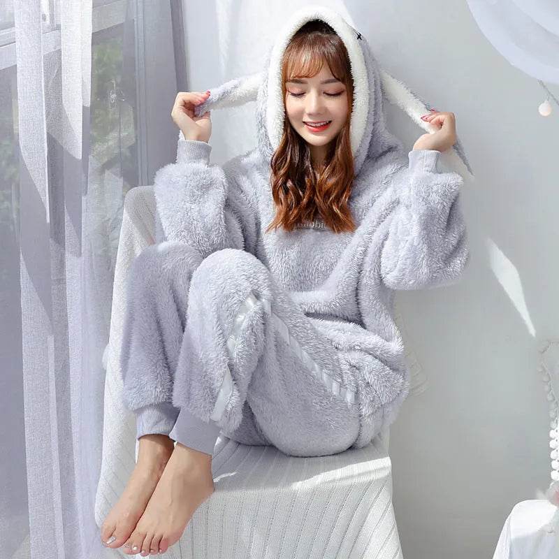 Thick Warm Coral Velvet Pajamas Sets - Velora