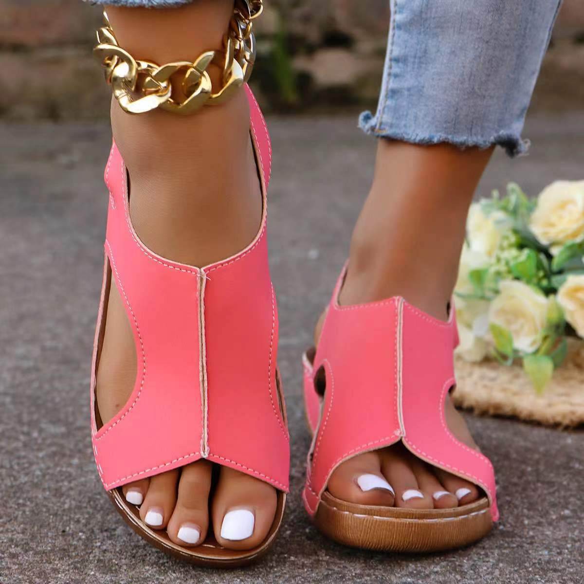 New Summer Wedges Sandals With Elastic Band Design Casual Fish Mouth Shoes For Women - Velora