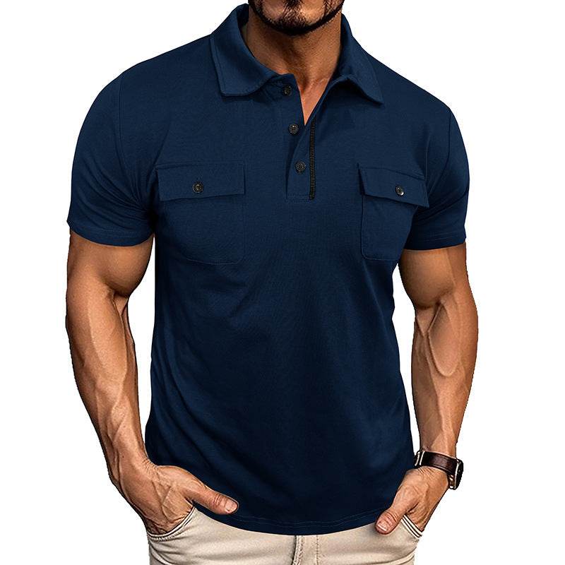 Summer Lapel Button Polo Shirt With Pockets Outdoor Fashion Short Sleeve Tops For Men Clothing - Velora