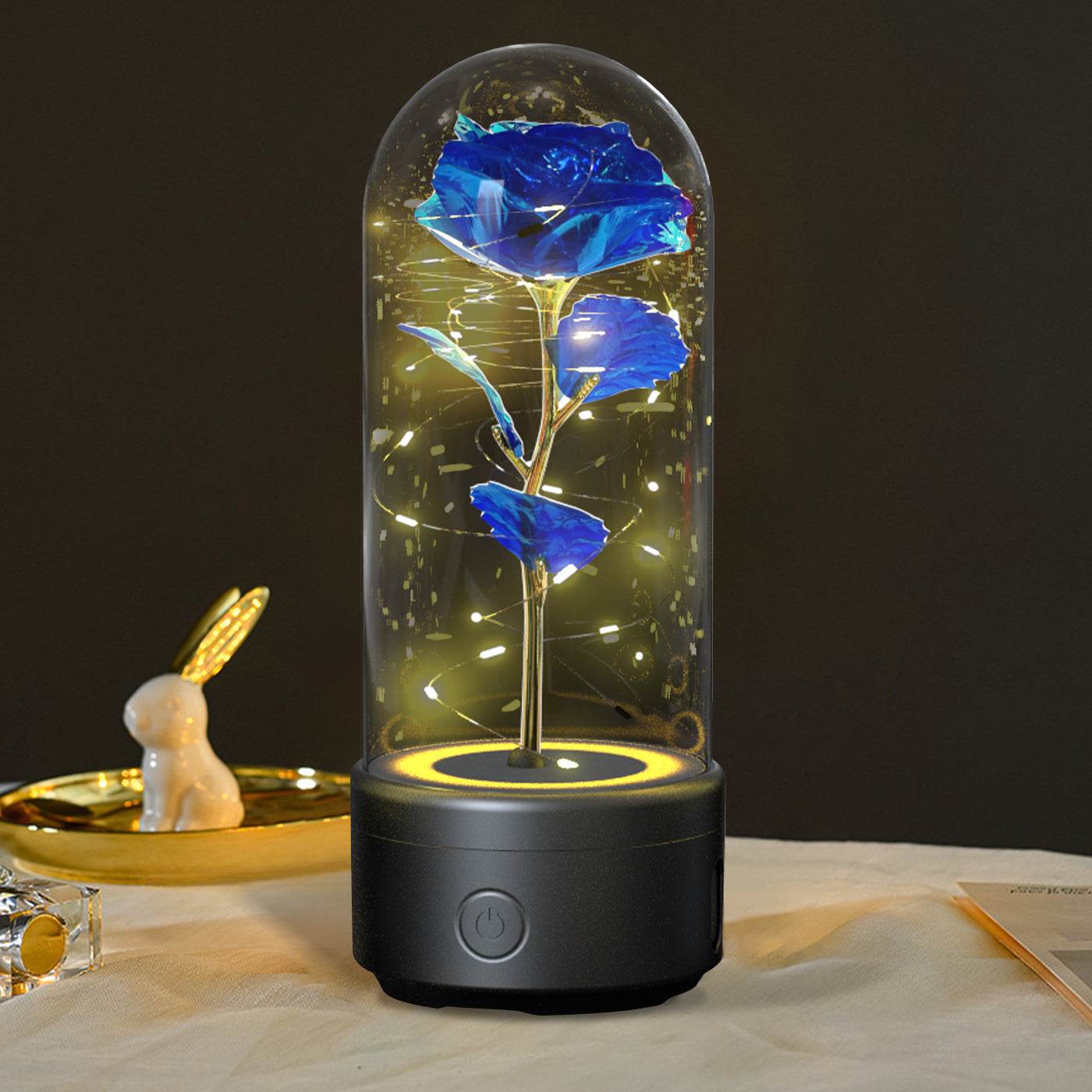 Creative 2 In 1 Rose Flowers LED Light And Bluetooth-compatible Speaker Valentine's Day Gift Rose Luminous Night Light Ornament In Glass Cover - Velora