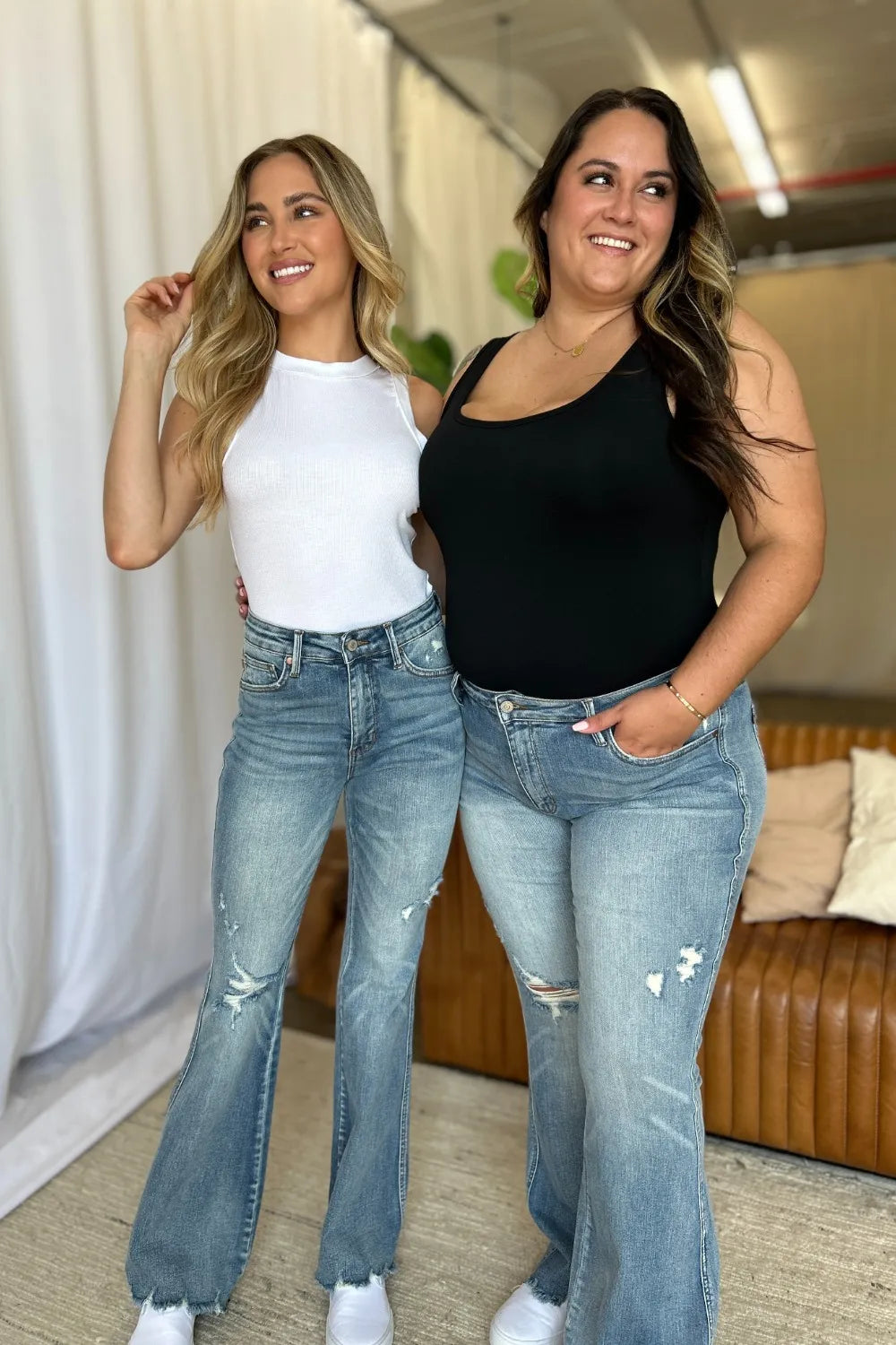 Judy Blue Full Size Medium Rise Tummy Control Destroy Flare - Velora