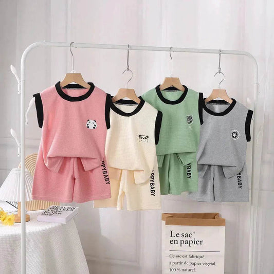 Children's Vest Suit Western Style Sleeveless Waffle two piece for boys casual wears for boys. - Velora