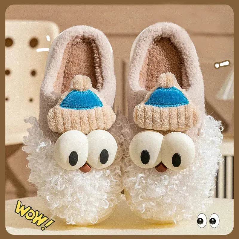 Cartoon Bearded Santa Claus Slippers Home Warm Non-slip Plush Cotton Shoes Christmas Couple Floor Bedroom Slipper Women Men - Velora