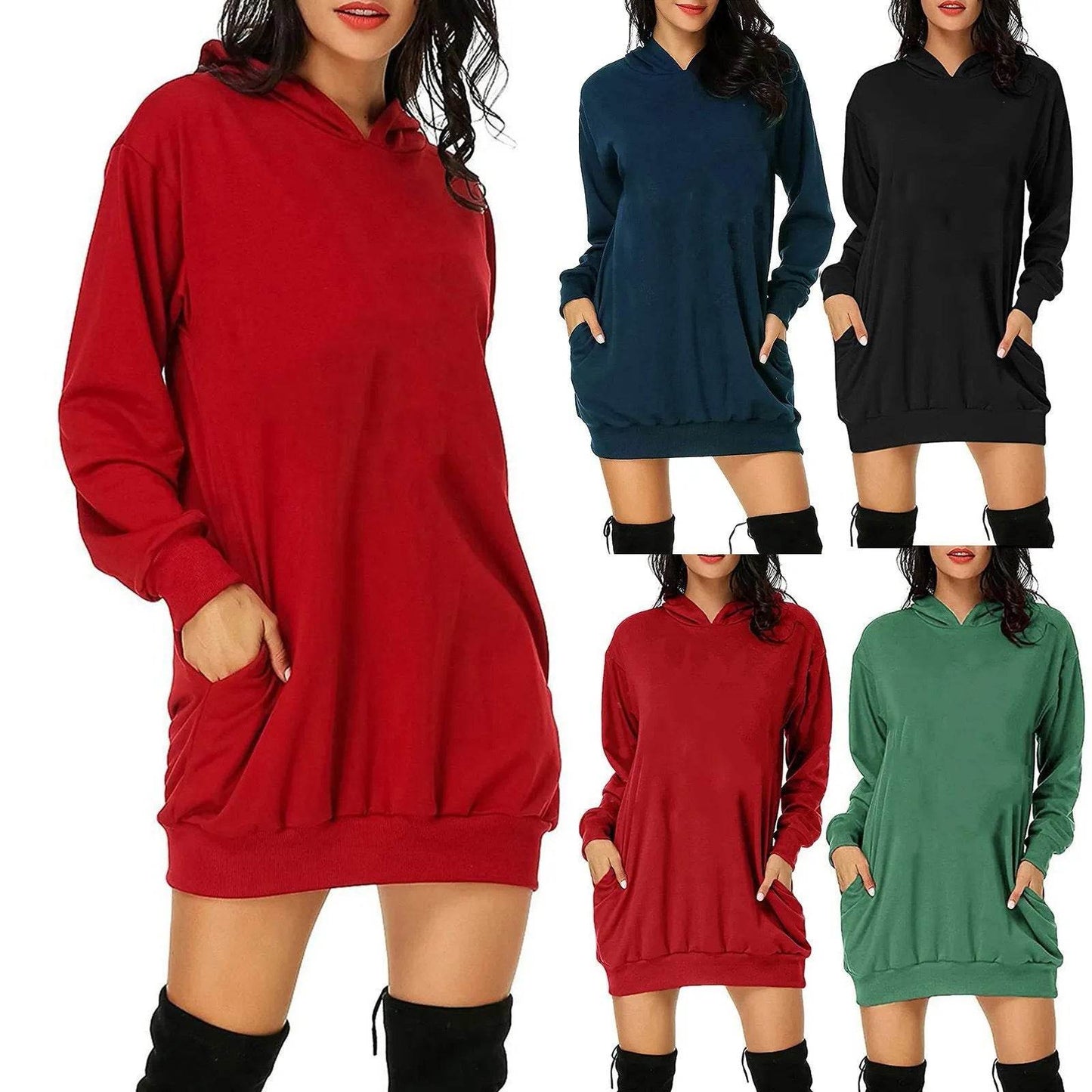 Women Solid Color Hat Dress Sweater Loose Feature Long Sleeves - Velora