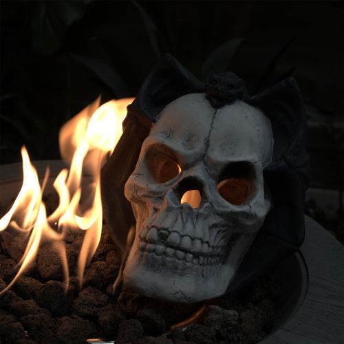 Fire Pit Demon Skull Gas Log For Ventless Vent Free, Propane, Gel, Ethanol, Electric, Outdoor Fireplace And Fire Pit, Halloween Decor - Patent Pending - Velora