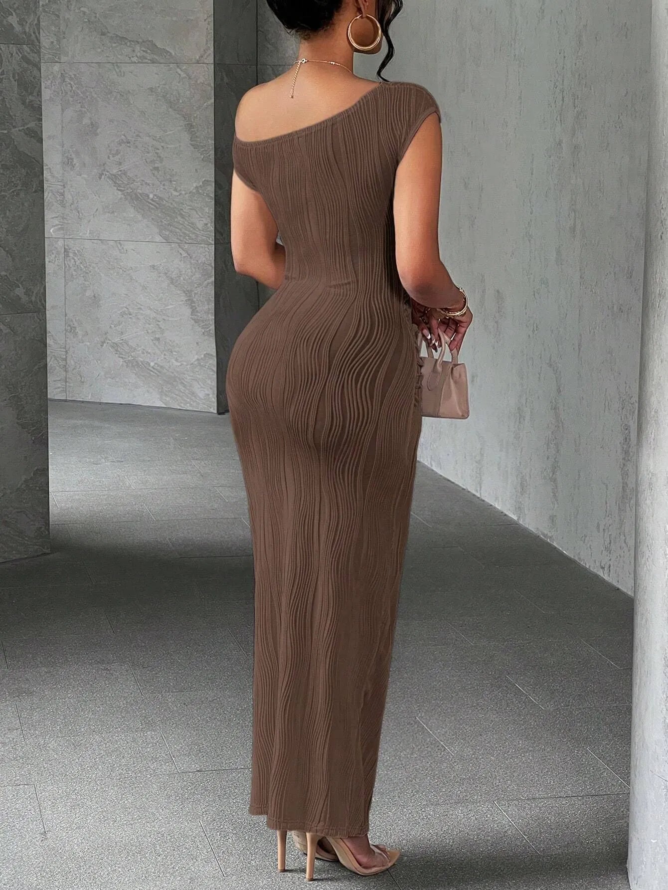 Asymmetrical One Shoulder Bodycon Maxi Dress - Velora