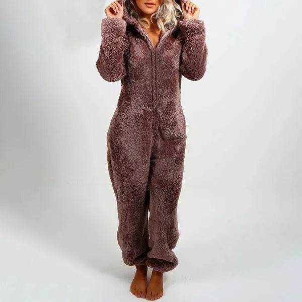 Women Polar Bear Winter hooded pajamas Jumpsuit Lounge wear Sleep wear - Velora