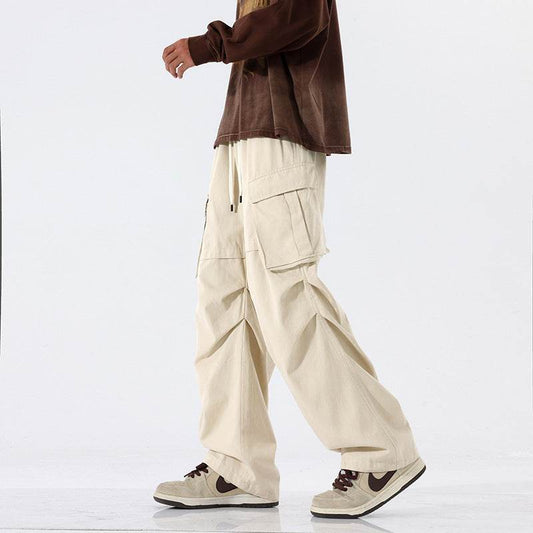 Overalls Men's Retro Trendy Pleated Straight-leg Baggy Cargo Pant Trousers Casual