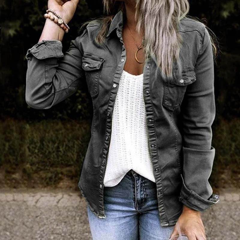 Fitted Denim Jacket Mid Length European American Style - Velora