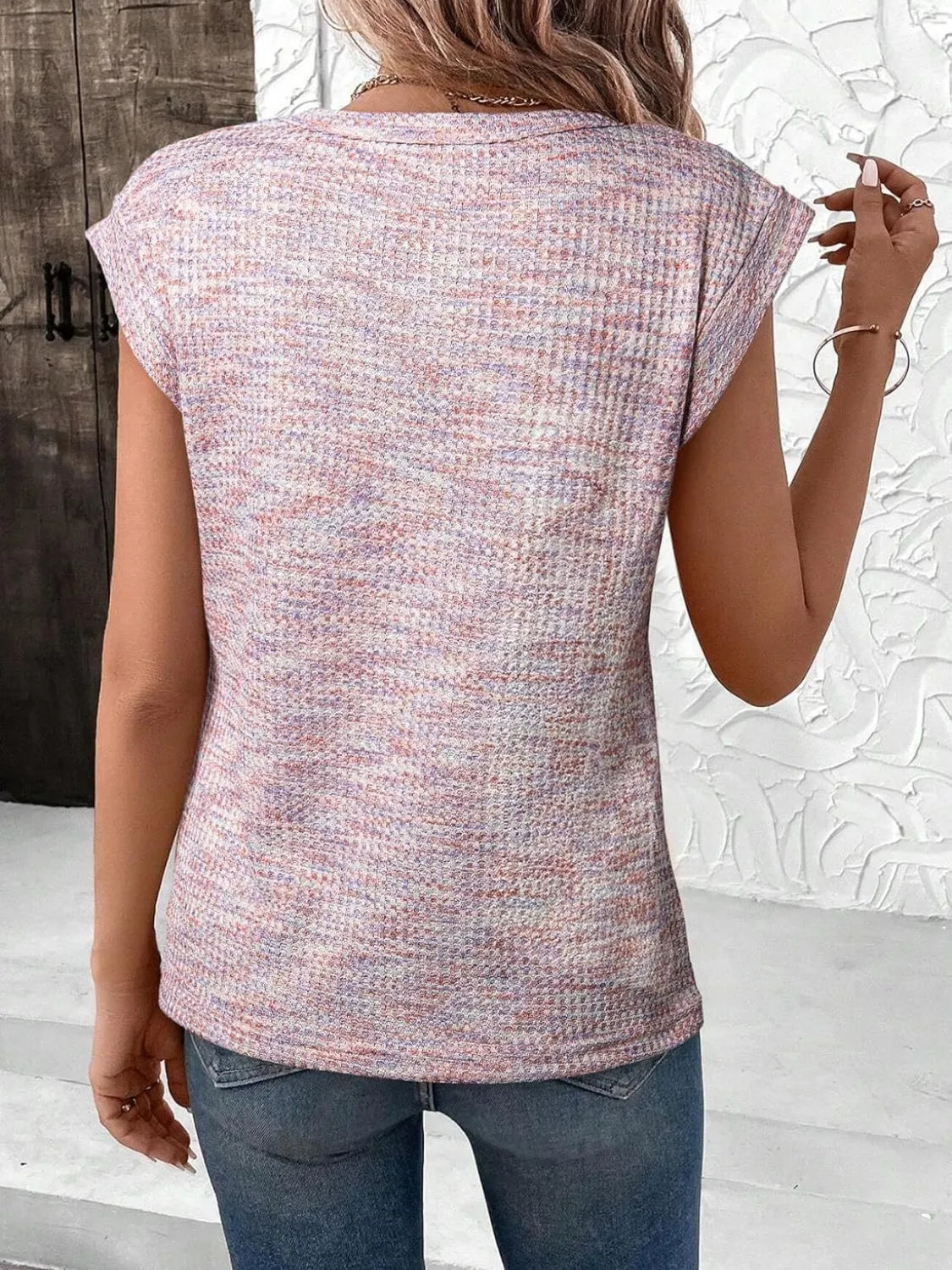 Round Neck Knit Cap Sleeve Top - Velora