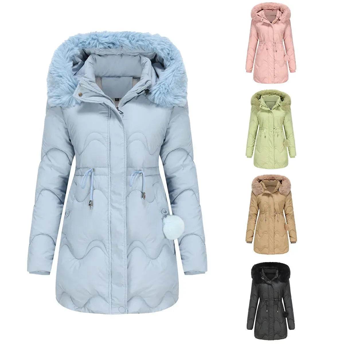 Autumn Winter Fur Collar cotton padded long winter jacket for women - Velora
