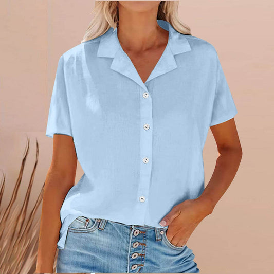 Spring Summer Lapel Cotton And Linen Casual short sleeve Shirt For Women - Velora