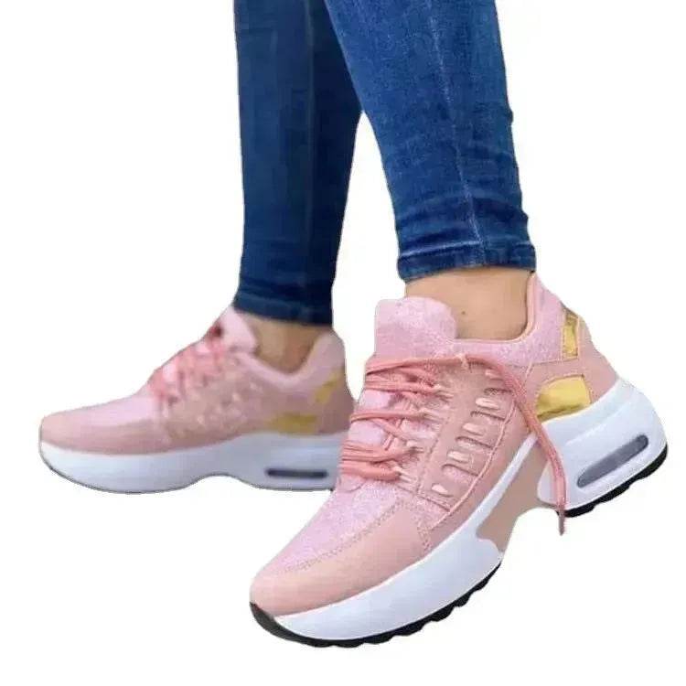Lace Up Sneakers Women Wedge Heel Running Sports Sneakers Shoes for Women. - Velora