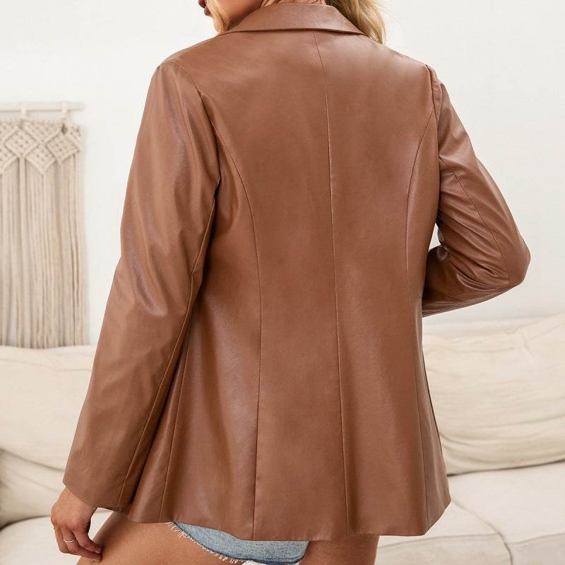 Fashion PU Leather Jacket Leather Blazer jacket Women - Velora