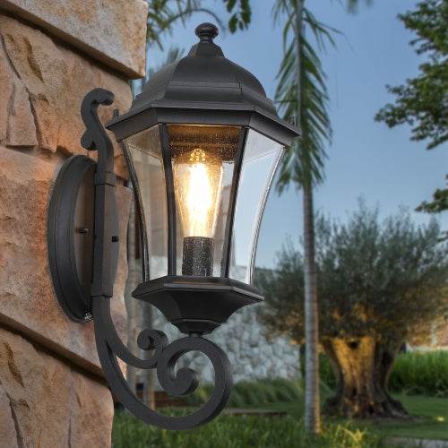 Outdoor Waterproof Glass Retro Wall Light Support Many Types Of Bulbs -2 Packs With Light Sensing - Velora