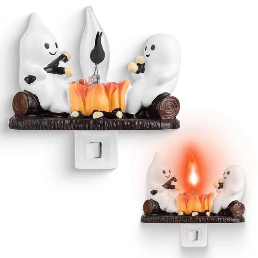 2Pcs Ghost Campfire Flickering Flame Night Light Indoor 3D Funny Halloween Nightlight Decoration Bedroom Night Light Halloween Decoration Gift For Friend Family EX-STOCK Canada