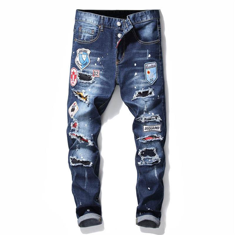 men jeans famous D2 Men slim jeans pants mens denim trousers zipper blue hole Pencil Pants - Velora
