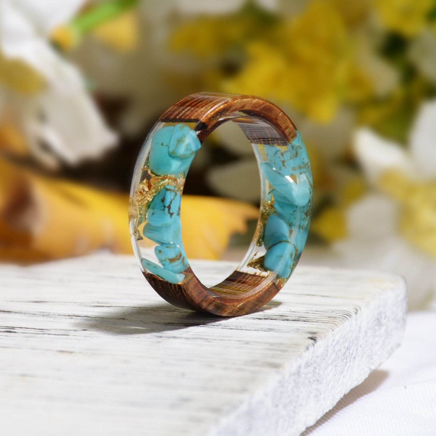 Cross-border Foreign Trade New Wood Resin Ring Diy Handmade Dried Flower Epoxy Ring - Velora