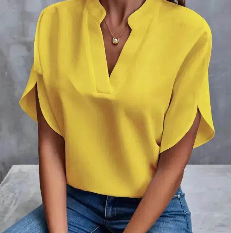 Summer Short-sleeved Chiffon Shirt New V-neck blouse Women's Casual Versatile Clothing Evening Tops for Women - Velora