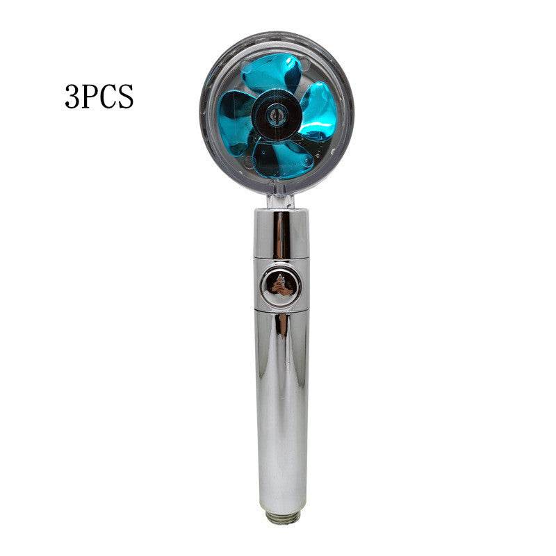 Propeller Driven Shower Head With Stop Button And Cotton Filter Turbocharged High Pressure Handheld Shower Nozzle - Velora