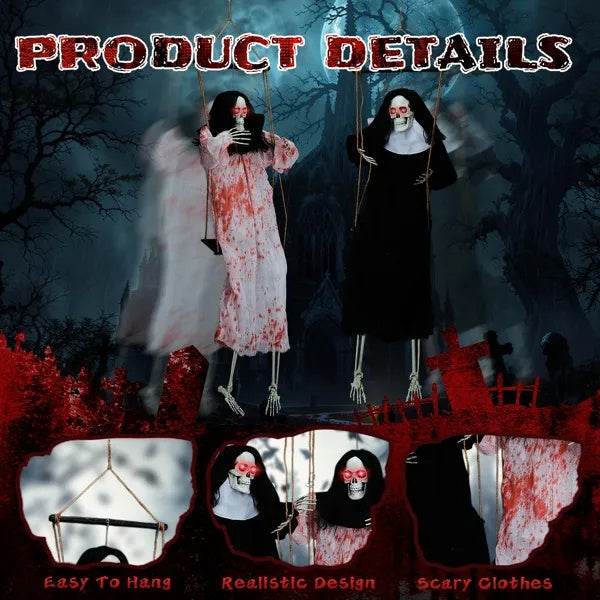 Outdoor Halloween Decorations 2 Packs Hanging Ghosts Decor With Lighted Up Eyes And Horror Scream, 3ft Scary Grim Reaper Swinging Ghost Flying For Yard Patio Lawn Garden - Velora