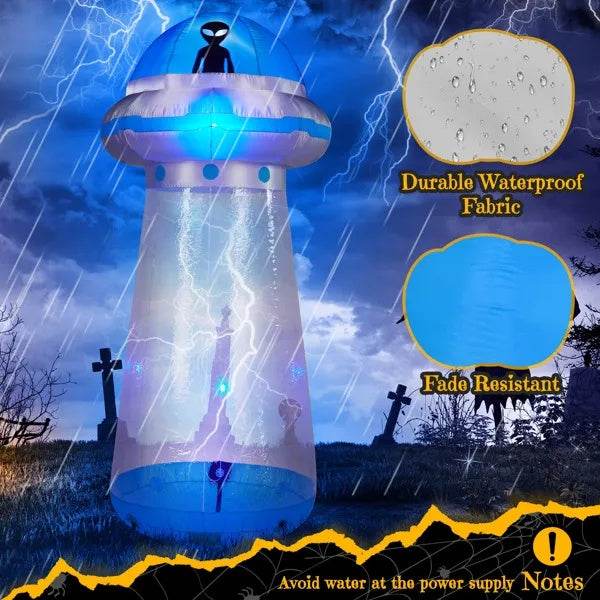 8.8 FT Halloween Inflatable UFO Yard Decoration, Fun Tall Blow Up Yard Decor With Built-in LED Lights And Stand Inside Design For Holiday Party Yard Lawn Garden Decor Indoor Outdoor - Velora