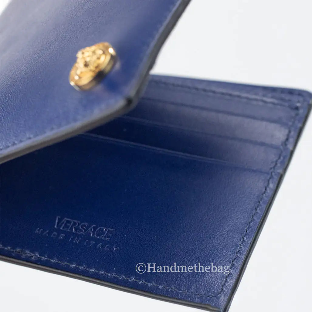 Versace Medusa Navy Leather Bifold Wallet
