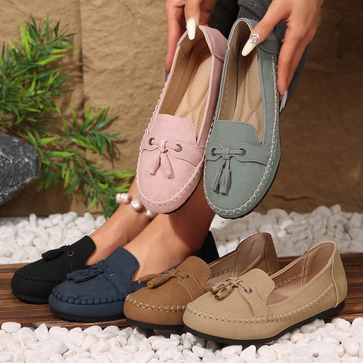 Women's Round Head Loafers Fashion Non-slip Soft Comfortable Flats Shoes - Velora