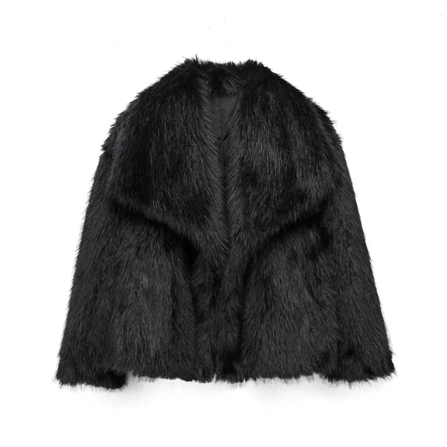 Winter Plush Open front Coat Thick lapel Outwear Faux Fur Coat women - Velora