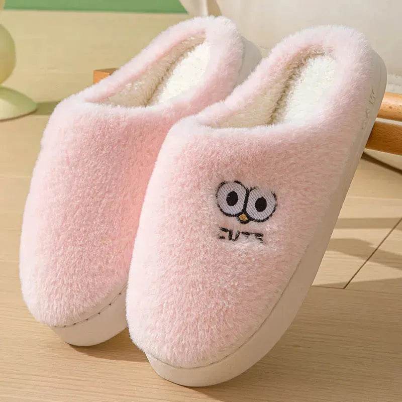 Cute Cartoon Big-eyes Slippers For Couples Winter Warm Non-slip Floor Bedroom Slipper Home Men And Women House Shoes - Velora