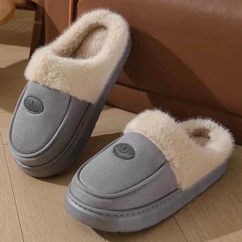 Winter Plush Slippers For Men Casual All-match Warm Suede House Shoes Indoor Non-slip Floor Bedroom Slipper - Velora