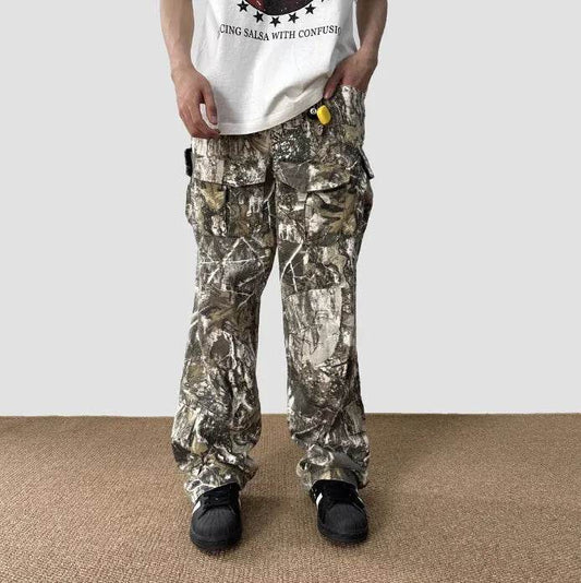 Loose Straight Tree Worn Looking Washed-out Camouflage Printed Cargo pant Men - Velora