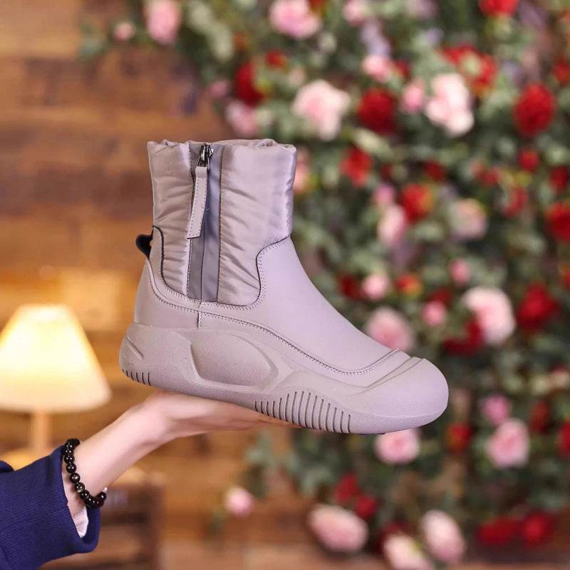 Winter Plush Snow Boots With Side Zipper Warm Thick-sole Non-slip Waterproof Short Shoes For Women - Velora